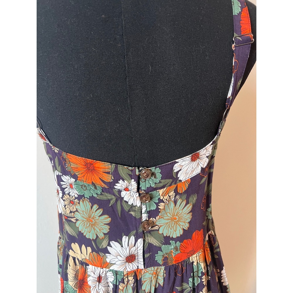 Natural Life Floral Wide Leg Jumpsuit Navy Daisy Boho Button Back Small - Picture 4 of 5
